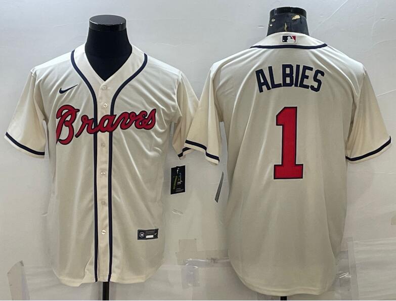 Braves 1 Ozzie Albies Cream Nike Cool Base Jersey