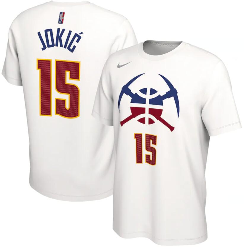 Men's Denver Nuggets Nikola Jokic Nike White 2020-21 Earned Edition Name & Number T-Shirt