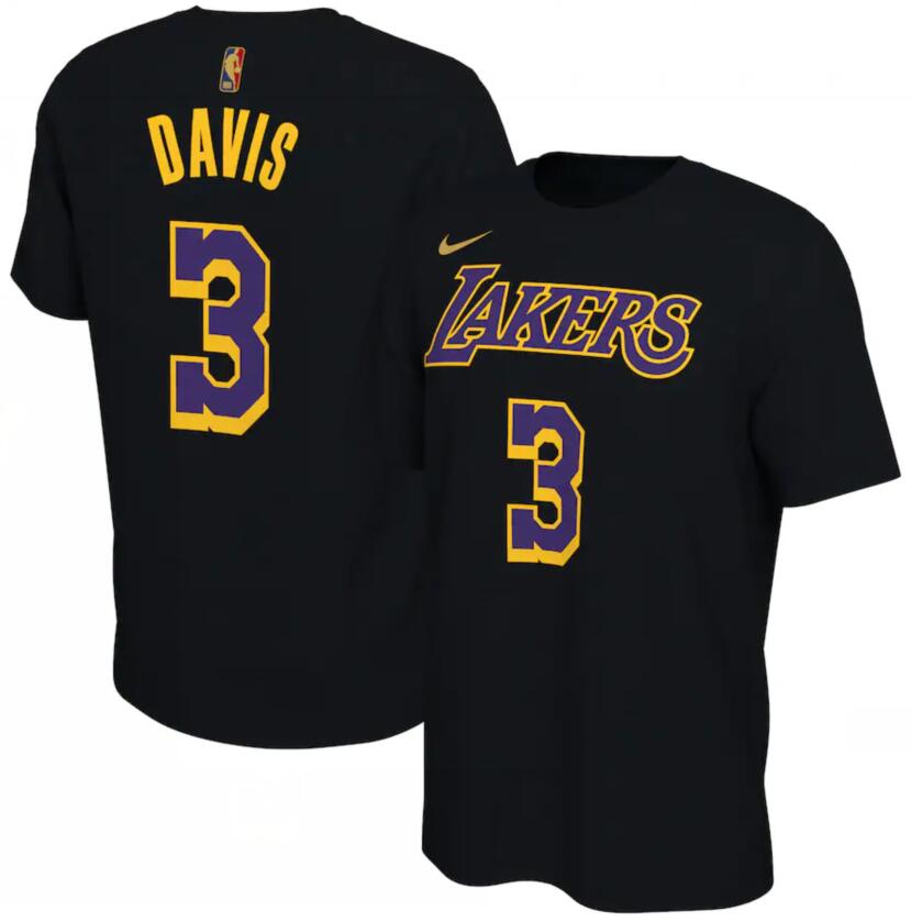 Men's Los Angeles Lakers Anthony Davis Nike Black 2020-21 Earned Edition Name & Number T-Shirt