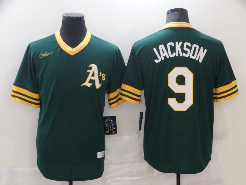 Athletics 9 Reggie Jackson Green Nike Cooperstown Collection Jersey
