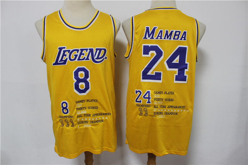 Lakers 8 &24 Kobe Bryant Yellow Nike Mamba Swingman Fashion Jersey
