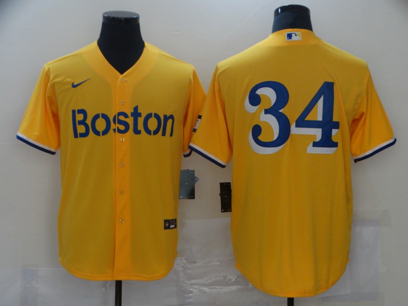 Red Sox 34 Gold Nike 2021 City Connect Replica Player Cool Base Jersey