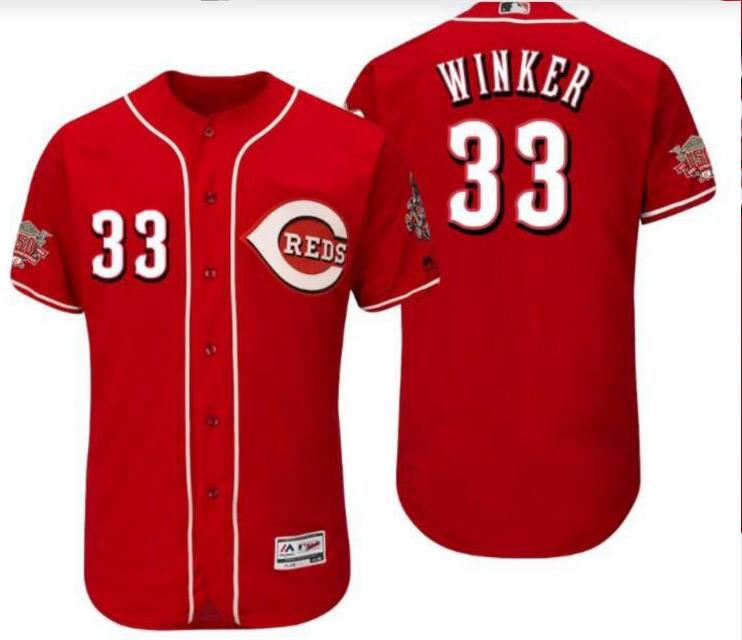 Reds 33 Jesse Winker Red 150th Anniversary Cool Base Jersey
