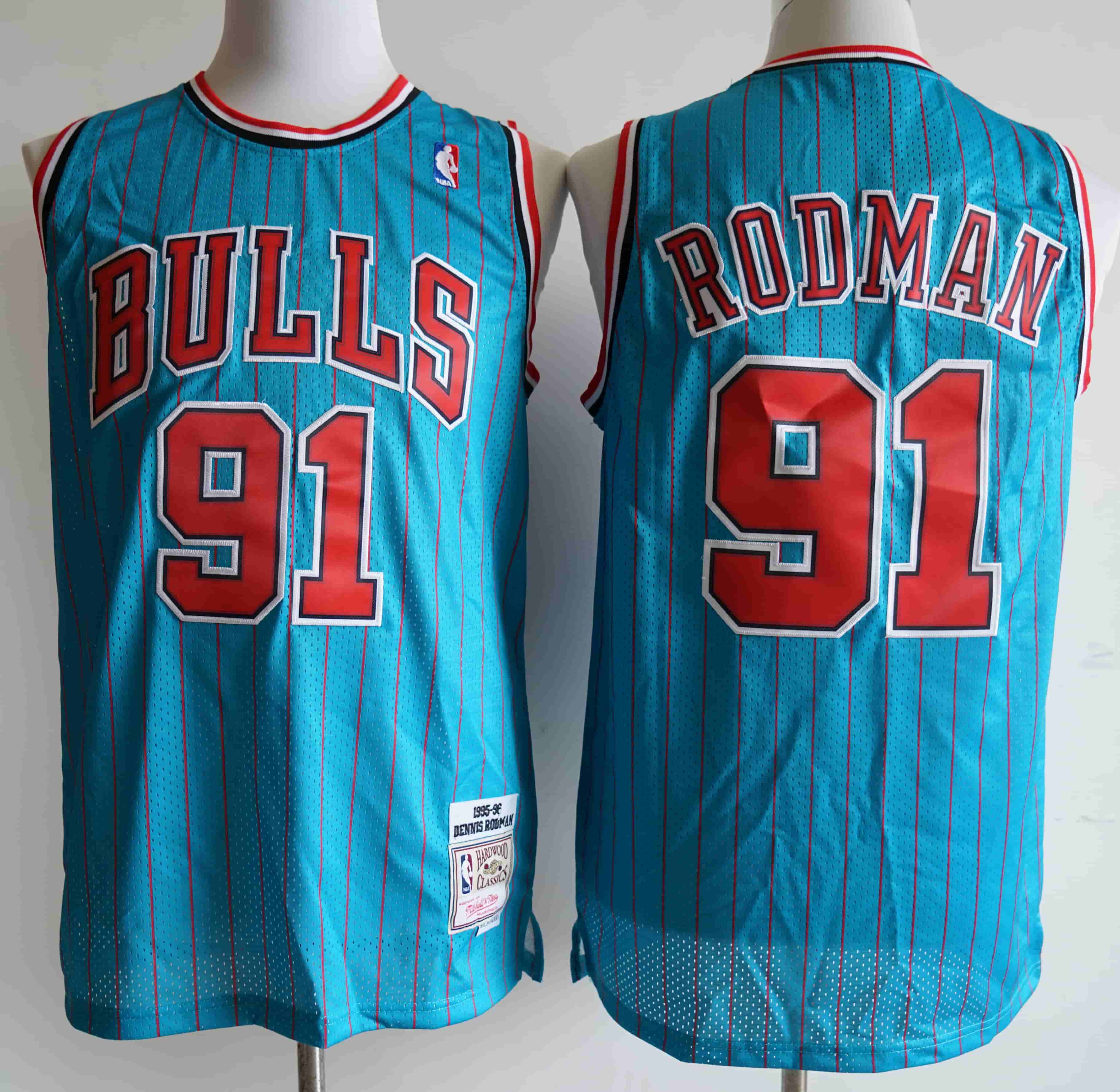 Bulls 91 Dennis Rodman Blue 1995-96 Hardwood Classics Swingman Jersey