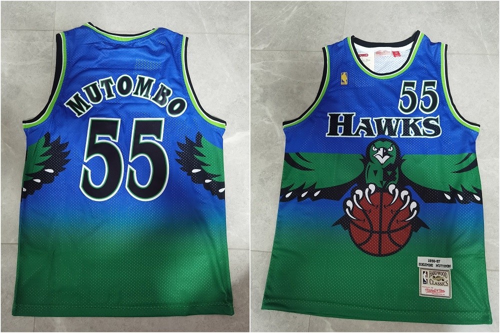 Hawks 55 Dikembe Mutombo Green 1996-97 Hardwood Classics Jersey