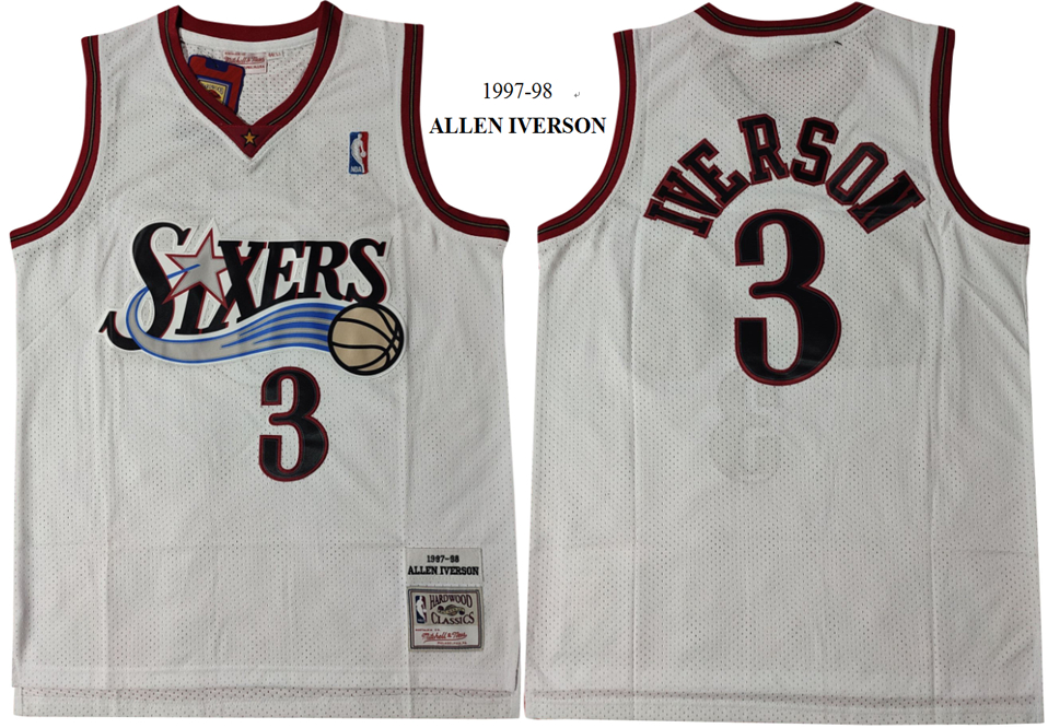 76ers 3 Allen Iverson White 1997-98 Hardwood Classics Mesh Jersey