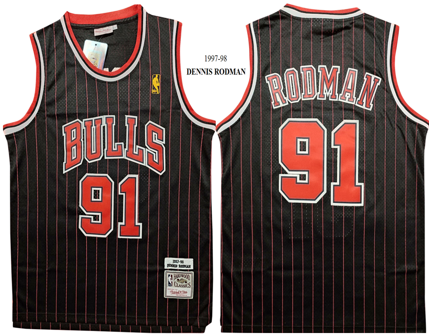 Bulls 91 Dennis Rodman Black 1997-98 Hardwood Classics Jersey