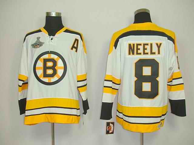 Bruins 8 Neely White Chamions Jerseys