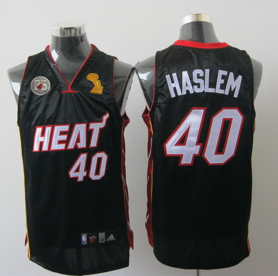 Heat 40 Haslem Black 2013 Champion&25th Patch Jerseys