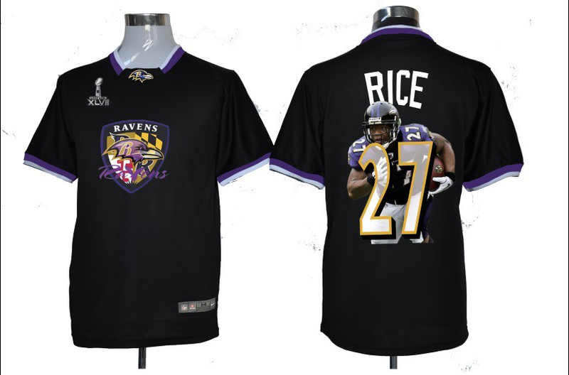 NIKE TEAM ALL-STAR Ravens 27 Rice Black 2013 Super Bowl XLVII Jersey
