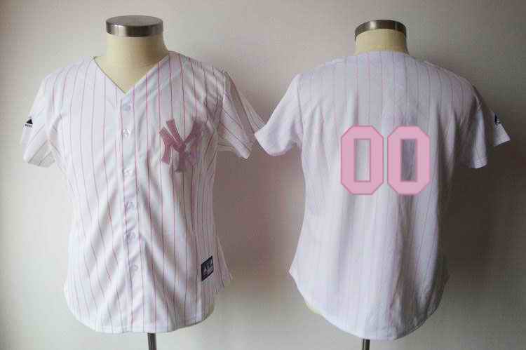 New York Yankees Blank White Pink Strip Women Custom Jerseys