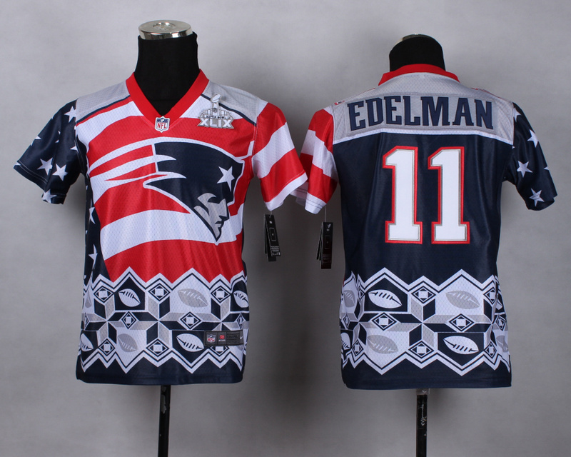 Nike Patriots 11 Edelman Noble Fashion 2015 Super Bowl XLIX Youth Jerseys