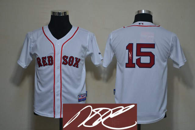 Red Sox 15 Pedroia White Signature Edition Youth Jerseys
