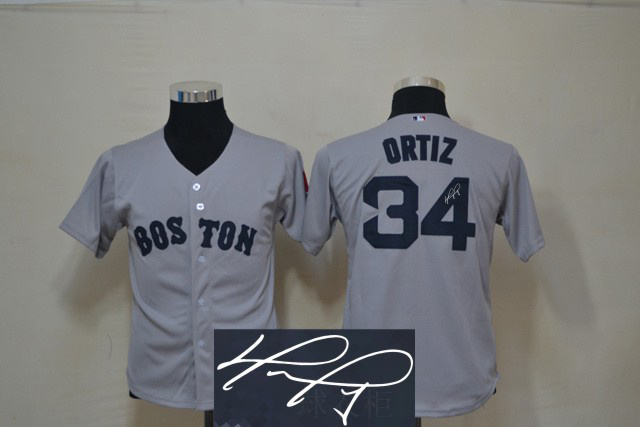 Red Sox 34 Ortiz Grey Signature Edition Youth Jerseys