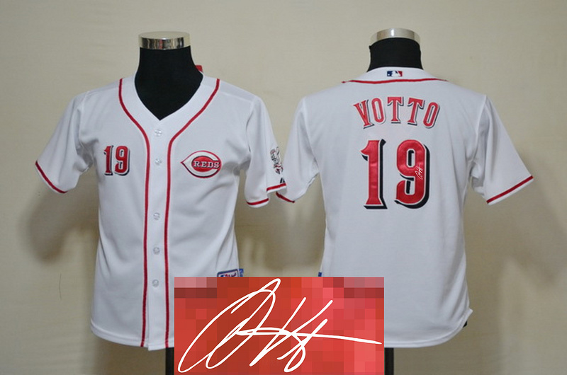 Reds 19 Votto White Signature Edition Youth Jerseys