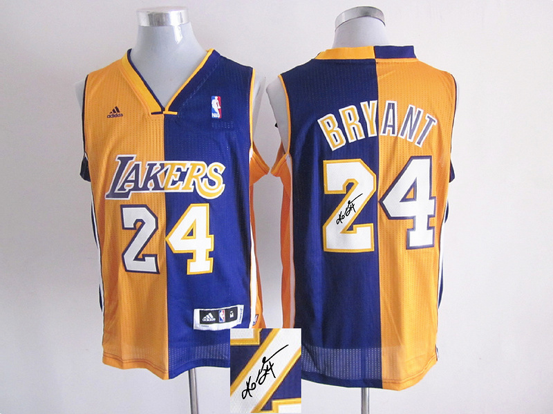 Lakers 24 Bryant Purple & Yellow Split Signature Edition Jerseys